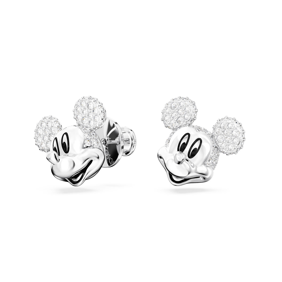 Swarovski Disney Mickey Mouse stud earrings, White, Rhodium